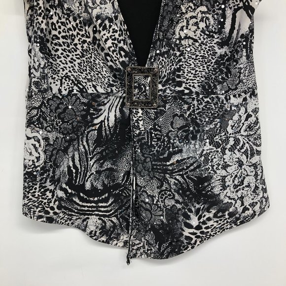 Brittany Black Grey Short Sleeve Abstract Layered Blouse size XL - Picture 5 of 16